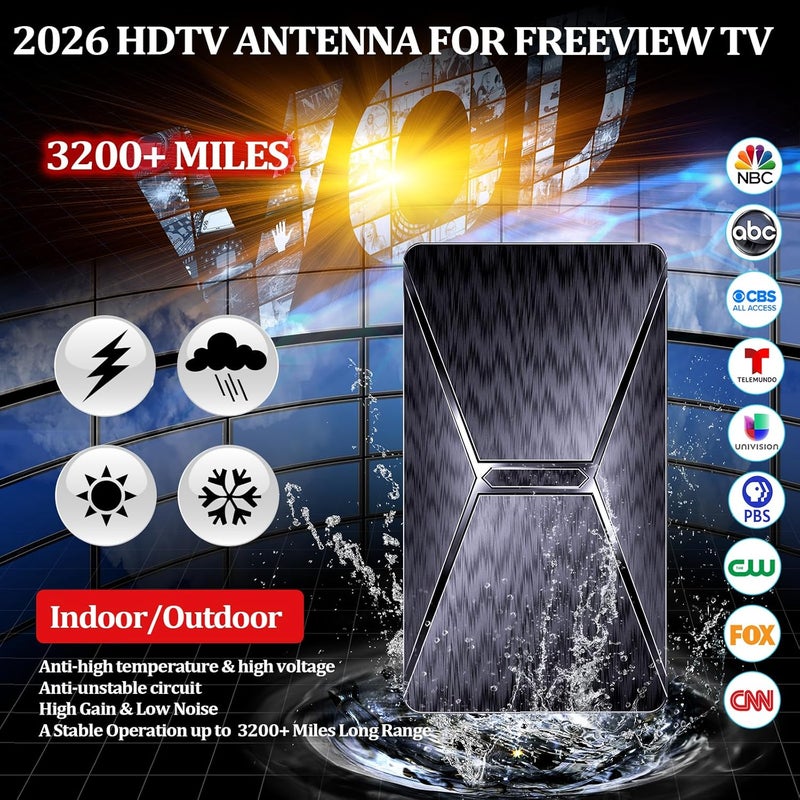 AXEVOI 2026 Upgraded Indoor TV Antenna, 3200+ Miles Range HD Digital Antenna for Smart TV, Strongest with Amplified Signal Booster Supports 4K 8K 1080p All TVs- 38FT Coaxial Cable for Local Channels - Image 3